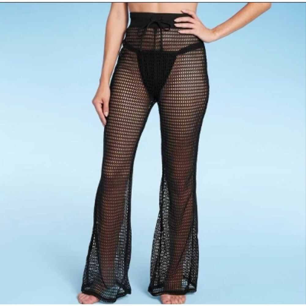 Shade & Shore Black Crochet Swim Coverup Pants